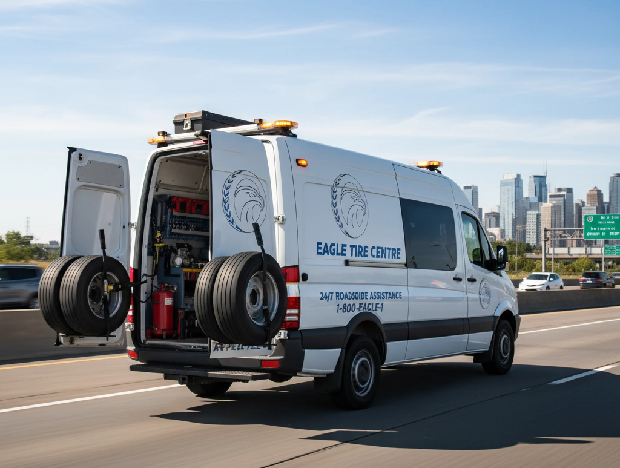 Eagle Tire Centre service van on the road
